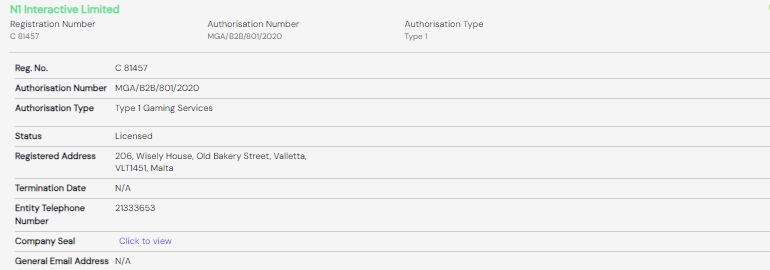 N1 Interactive Limited MGA Lizenz B2B