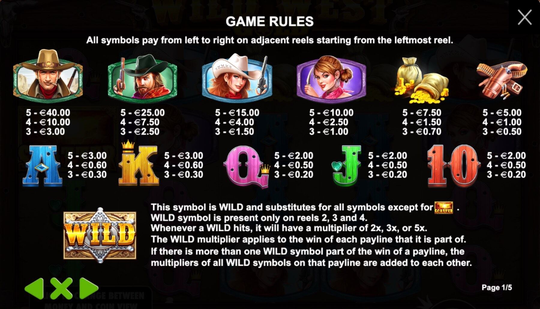 Wild West Gold slot Wild West Gold Symbols