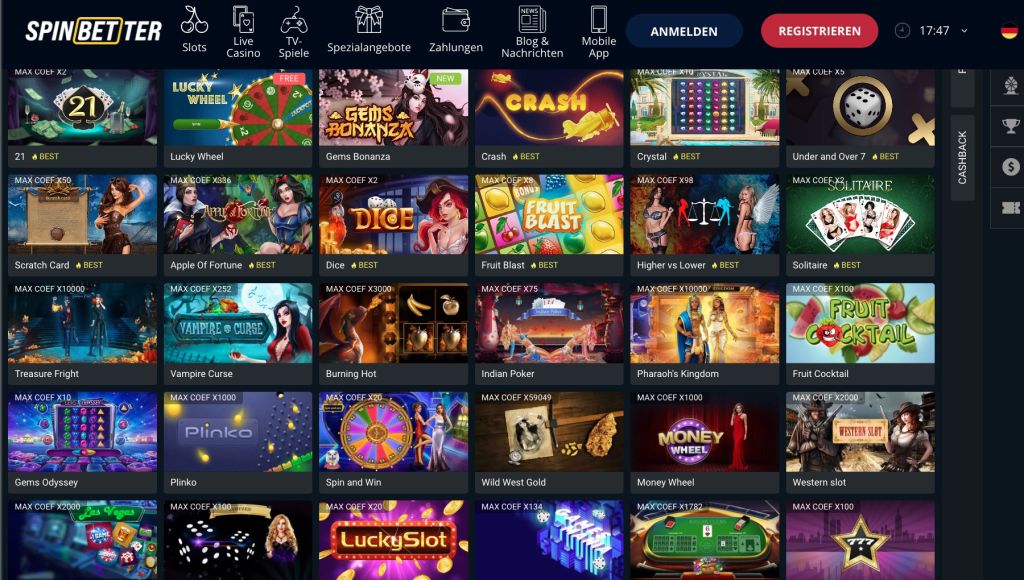 SpinBetter Casino Spiele