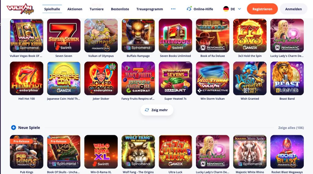 Vulkan Vegas Casino Spiele