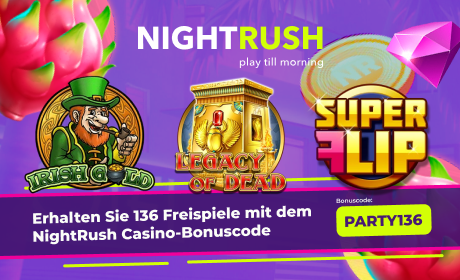 Erhalten Sie 136 Freispiele mit dem NightRush Casino-Bonuscode
